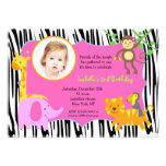 Zebra Jungle Animal Photo Birthday Invitations