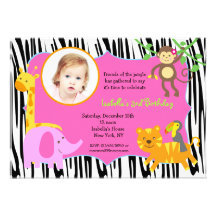 Zebra Jungle Animal Photo Birthday Invitations