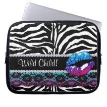 Zebra Lace Lips Print laptop sleeve Blue White