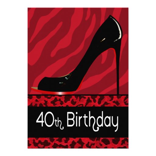 Zebra Leopard Stiletto 40th Birthday Safari Party Personalised Announcements