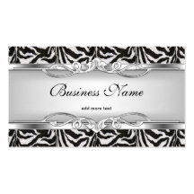 Zebra Metal Chrome Look Elegant Black White Silver Business Cards