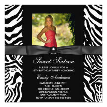 Zebra Photo Sweet 16 Party Invites