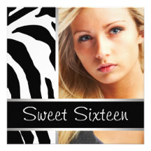 Zebra Photo Sweet Sixteen Birthday Party Custom Announcement