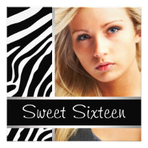 Zebra Photo Sweet Sixteen Birthday Party Announcements