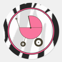 Zebra Print and Pink Baby Carriage Sticker