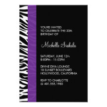 zebra print birthday party custom invitation