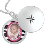 Zebra Print Fuchsia - Sterling Silver Photo Locket necklaces