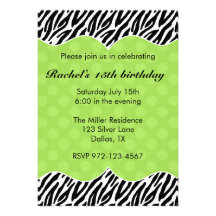 Zebra Print Green Dot Invitations Announcements