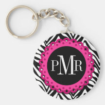 Zebra Print Hot Pink Lace Monogram Personalised Keychains