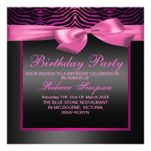 Zebra Print Pink & Black Party Birthday Invitation