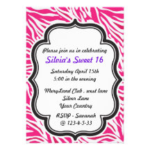 Zebra Print pink sweet sixteen invitation