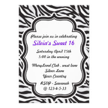 Zebra Print purple sweet sixteen invitation