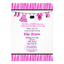 Zebra print Rock Star Baby Shower Invitaitons Personalized Announcement