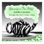 Zebra Print Teapot Tea Party Birthday Invitations