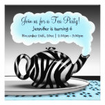 Zebra Print Teapot Tea Party Birthday Invitations