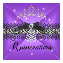 Zebra Quinceanera 15th Birthday Party Purple Black Personalized Invite