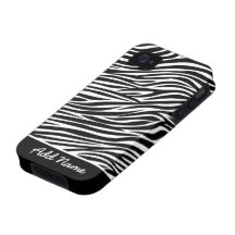 Zebra Stripe Pattern with Name - black and white iPhone 4/4S Cases