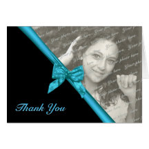 Zebra Stripes and Ribbon Thank You Note with Photo Greeting Cards