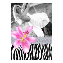 Zebra Sweet 16 Birthday Party Pink Lily Flower Custom Invite