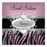 Zebra Sweet Sixteen 16 Party Silver Pink Black Personalised Invitation
