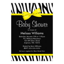 Zebra Yellow Printed Bow Baby Shower Custom Invite