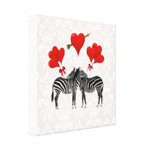 Zebras and hearts on pink damask canvas prints