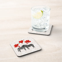 Zebras and hearts on pink damask drink coasters