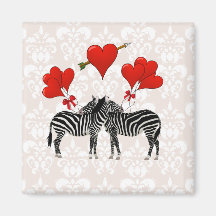 Zebras and hearts on pink damask magnet