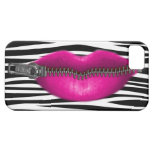 zipped lips on zebra stripes pattern iPhone 5 cases