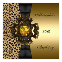 Zizzago Leopard gold Animal 30th Birthday Personalised Invitation