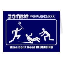Zombie Preparedness Axes Reloading WHITE Design Greeting Card