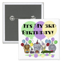 Zoo Animals 3rd Birthday Tshirts and Gifts Pin
