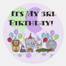 Zoo Animals 3rd Birthday Tshirts and Gifts Round Sticker