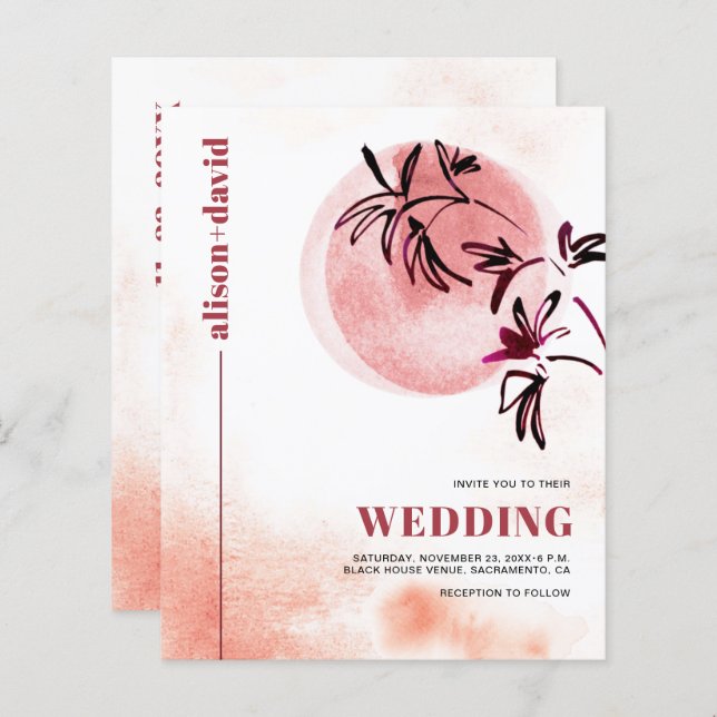 Βranch Qr code Japandi BUDGET wedding invitation (Front/Back)