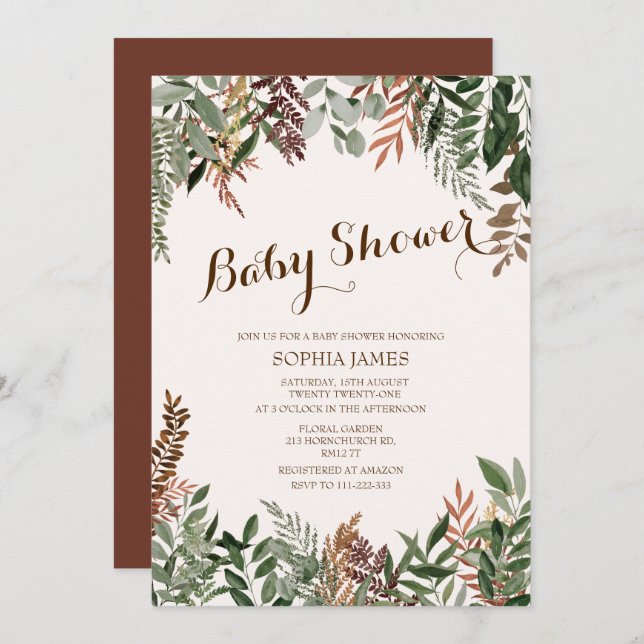 Аutumn Leaves Baby Shower Invitation (Front/Back)