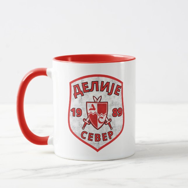 Делије Север 1989 Црвено Бели Ретро  Mug (Left)