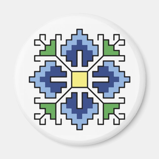 М0065 Magnet Bulgarian folk motif shevitsa blue (Front)