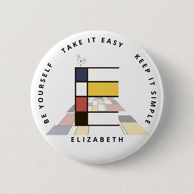 Сaptivating Neoplasticism Art Monogram. Letter E 6 Cm Round Badge (Front)