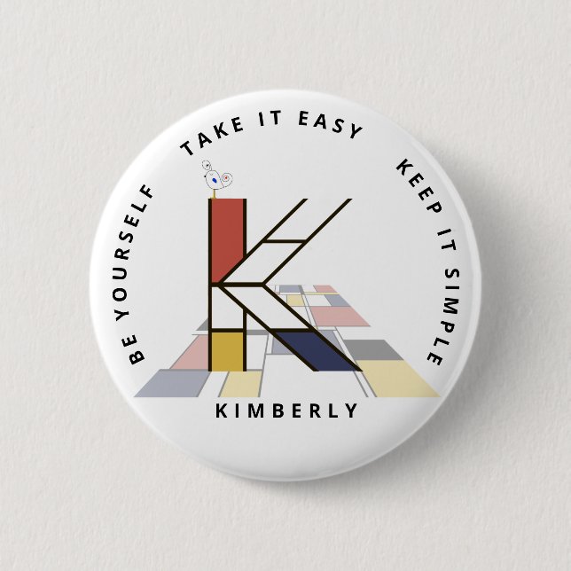 Сaptivating Neoplasticism Art Monogram. Letter K 6 Cm Round Badge (Front)