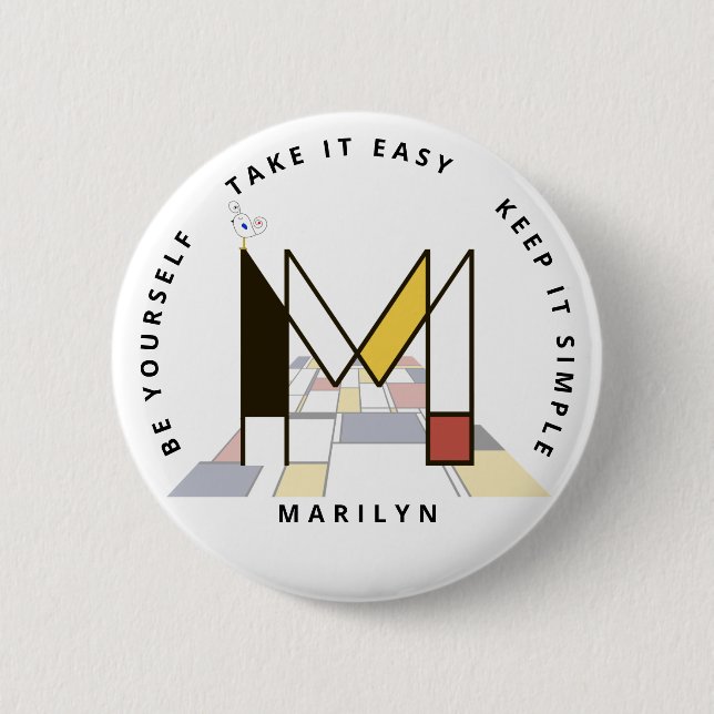 Сaptivating Neoplasticism Art Monogram. Letter M 6 Cm Round Badge (Front)