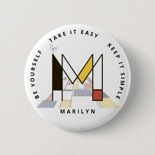 Сaptivating Neoplasticism Art Monogram. Letter M 6 Cm Round Badge