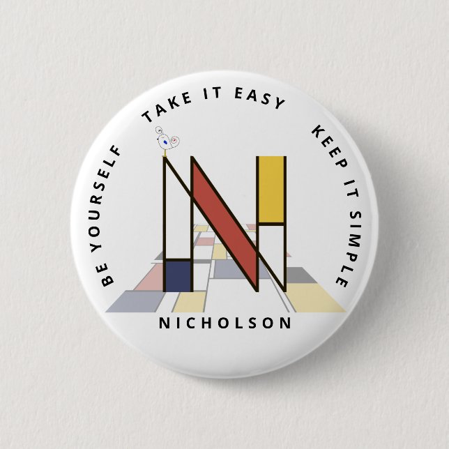 Сaptivating Neoplasticism Art Monogram. Letter N 6 Cm Round Badge (Front)
