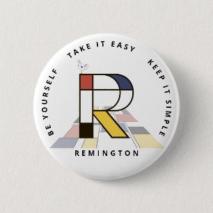 Сaptivating Neoplasticism Art Monogram. Letter R 6 Cm Round Badge