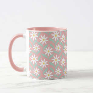 Сhamomile Pink Teal Flower Leaves Mug
