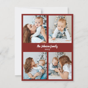 Сhristmas family photocard red & white four photo  holiday card