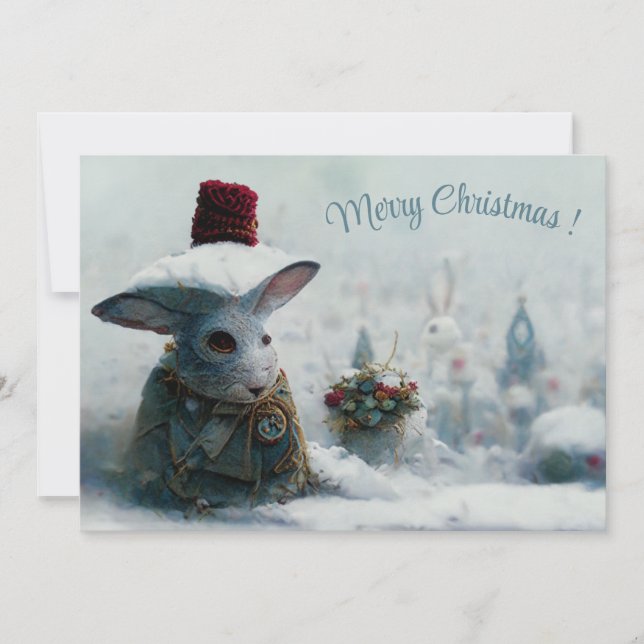 Сhristmas landscape fantasy rabbit 3d invitation (Front)