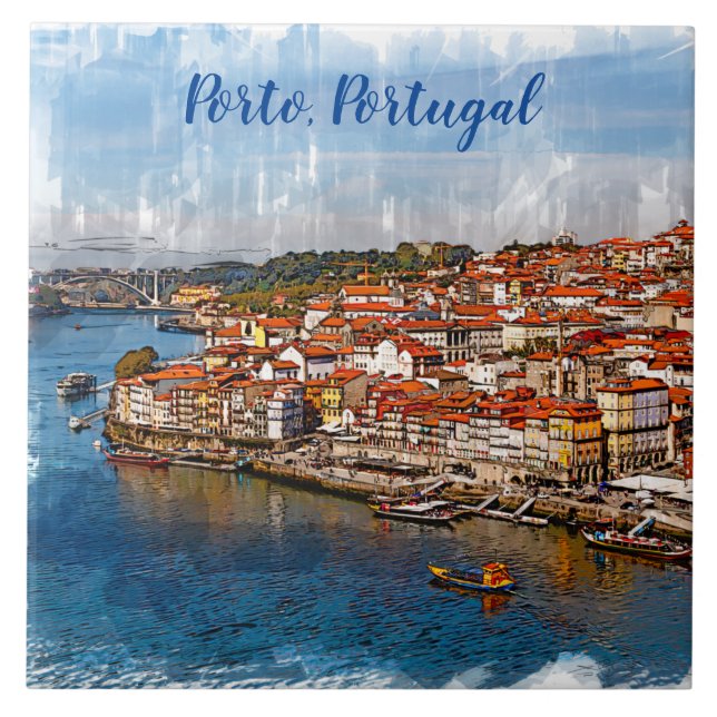 Сityscape of Porto, Douro river. Portugal. Ceramic Tile (Front)