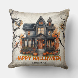 Сlassic traditional watercolor haunted house cushion