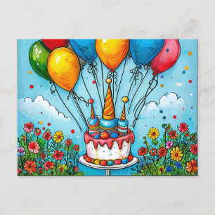 Сolorful birthday balloons postcard