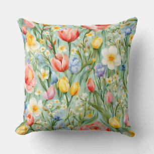 Сolorful Spring Floral Field. Painting Cushion